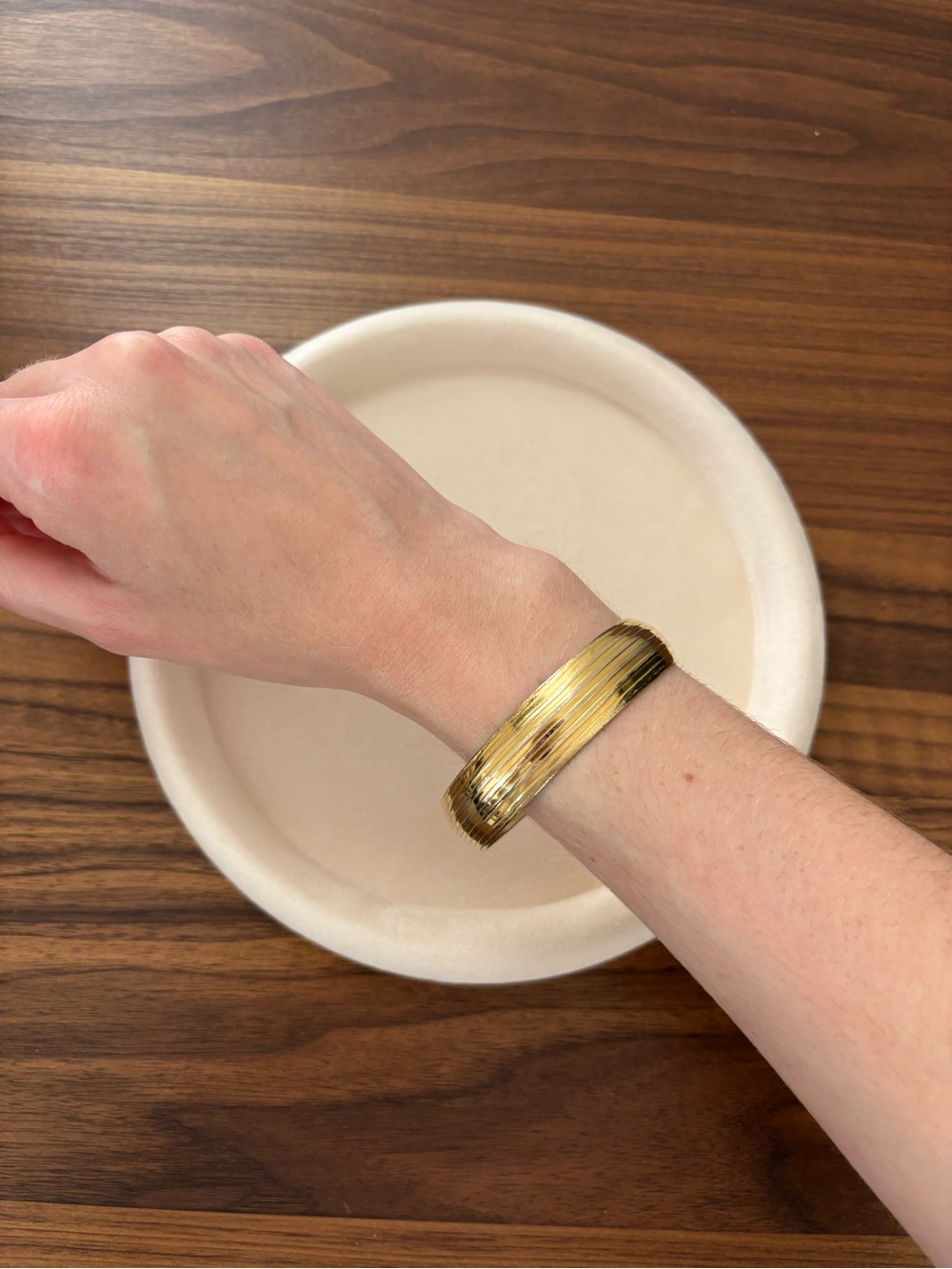 Gold Ribbed Bangle Bracelet